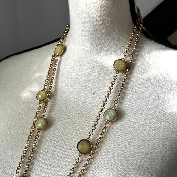Charming Charlie Vintage Green Stone Gold Tone Double Layer Necklace Jewelry - Picture 4 of 5